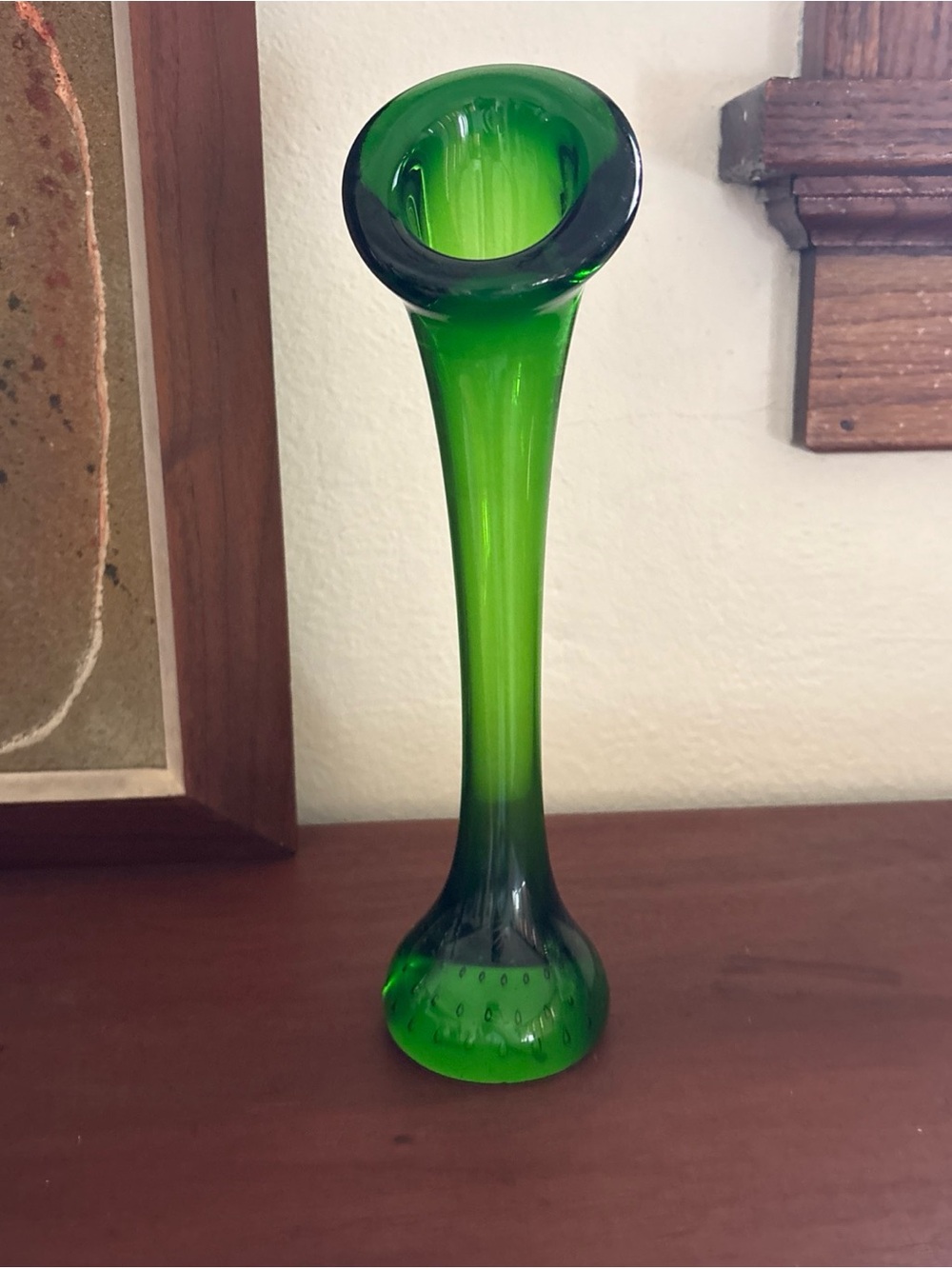 Vintage 1960s SWEDISH Aseda Glasbruk Jack-in-the-Pulpit GREEN GLASS Bud Vase